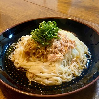 パッとできる！なめたけ、らっきょう、ツナのそうめん